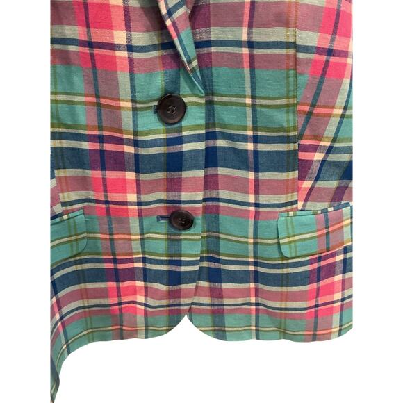 Talbots Womens Single Breasted Linen Blend Blazer Size 10 Plaid Preppy Classic - Picture 5 of 8